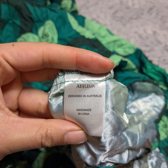 Alquema Green Smash Pocket Dress Midi  Crinkle Long Sleeve Floral Print 0 Small - Picture 4 of 12